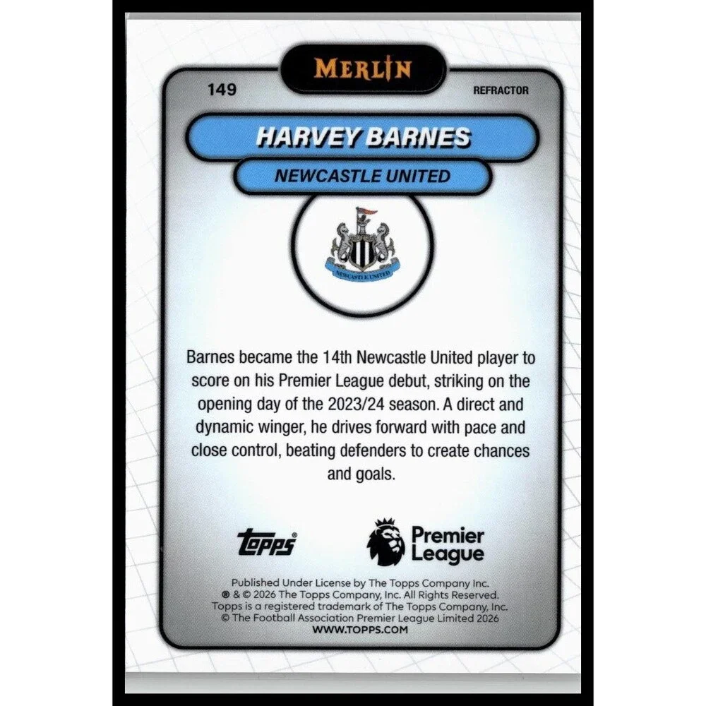 2026 Merlin Premier League #149 Harvey Barnes Refractor